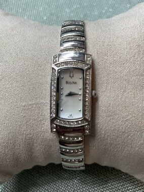 Bulova Watch silver tone with crystal accents.